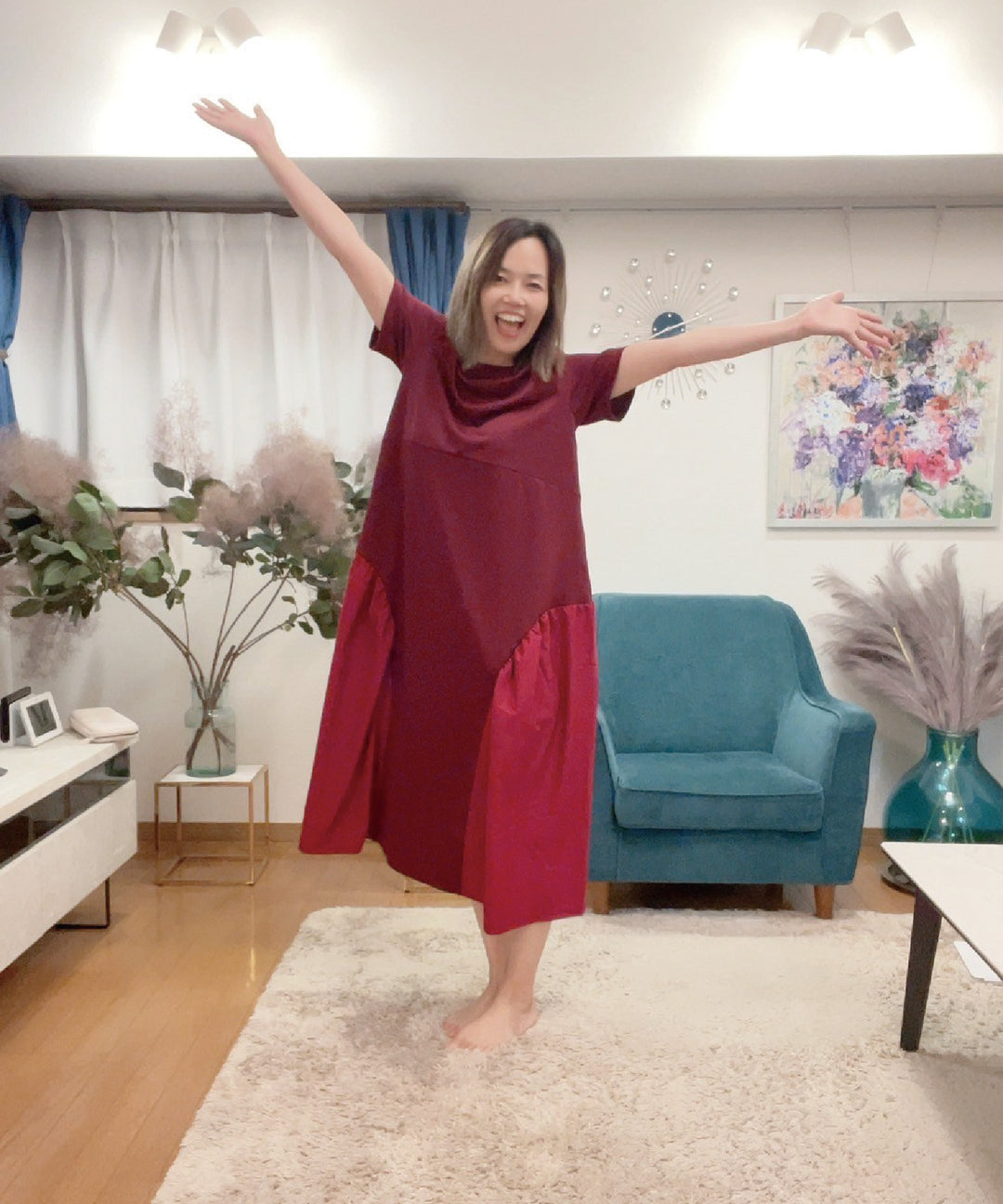 異素材コンビカットワンピース