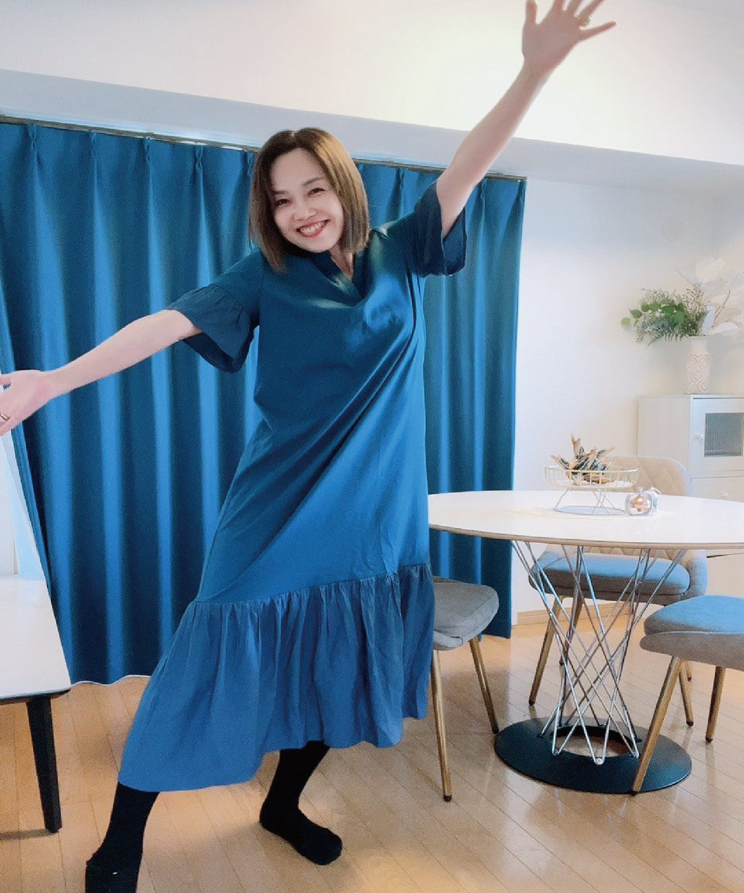 異素材使いスキッパーワンピース