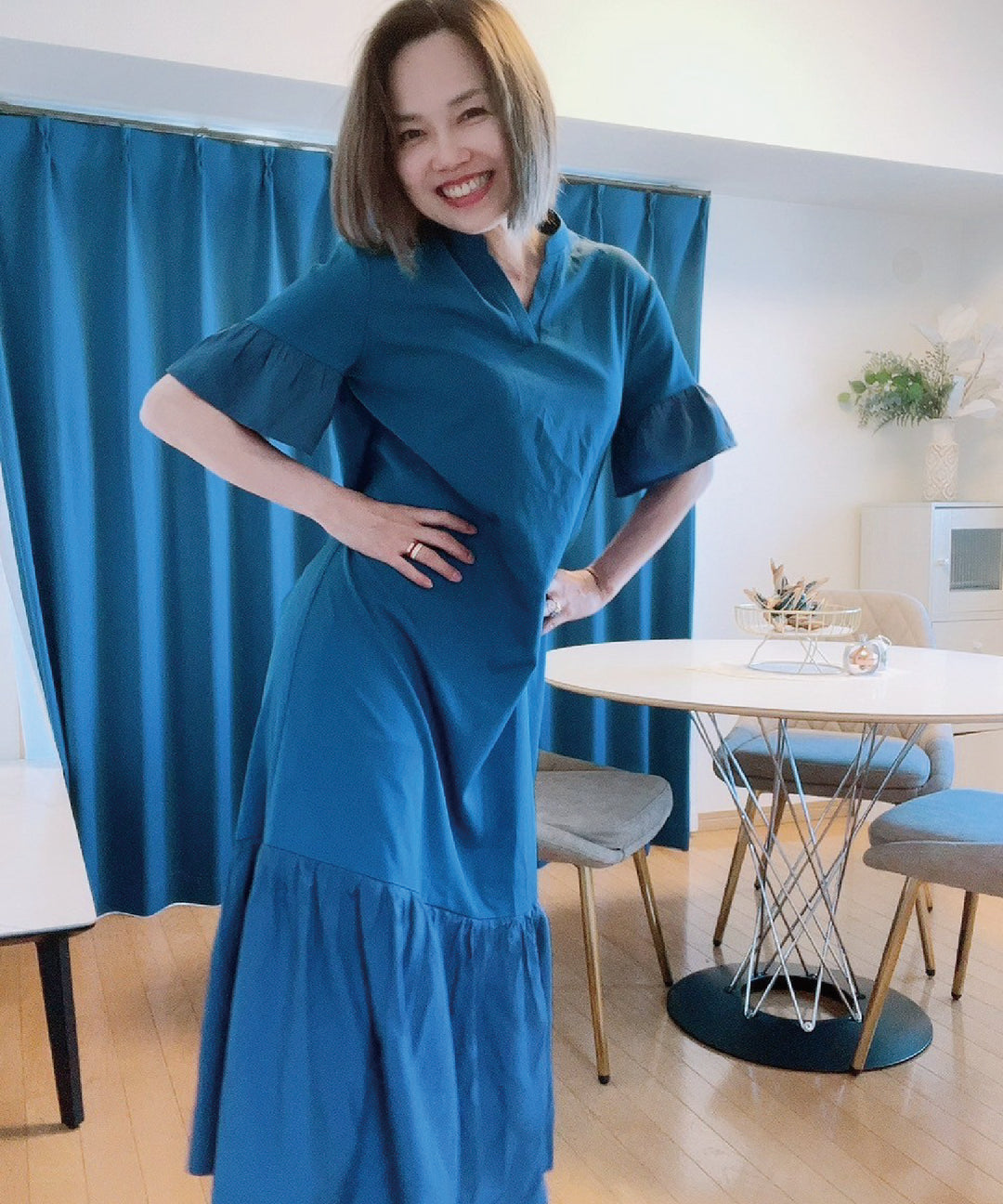 異素材使いスキッパーワンピース