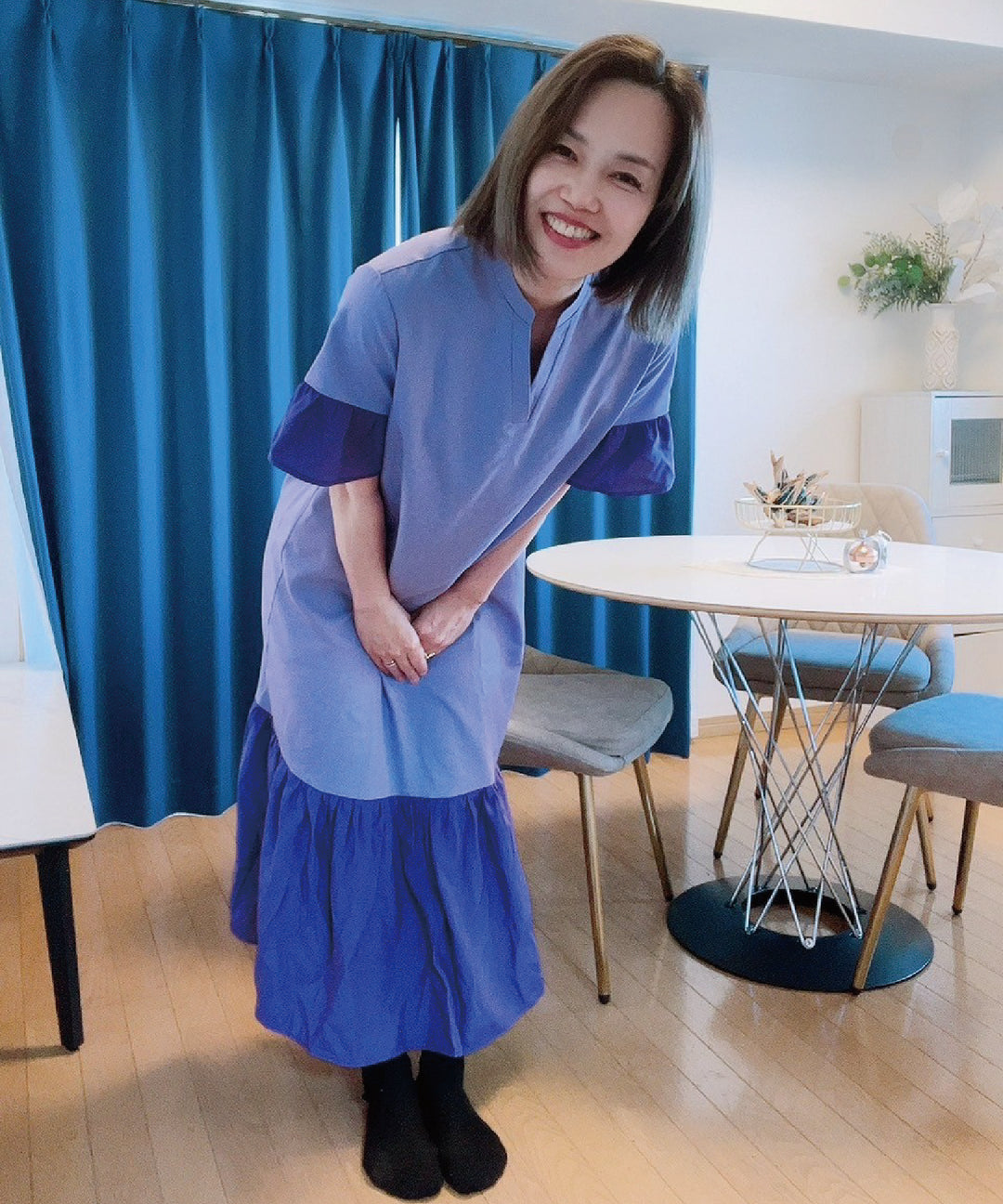 異素材使いスキッパーワンピース