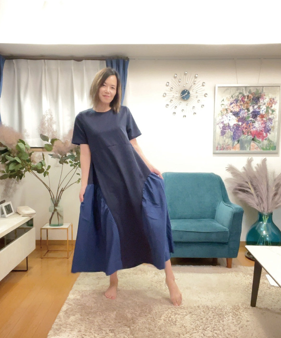 異素材コンビカットワンピース