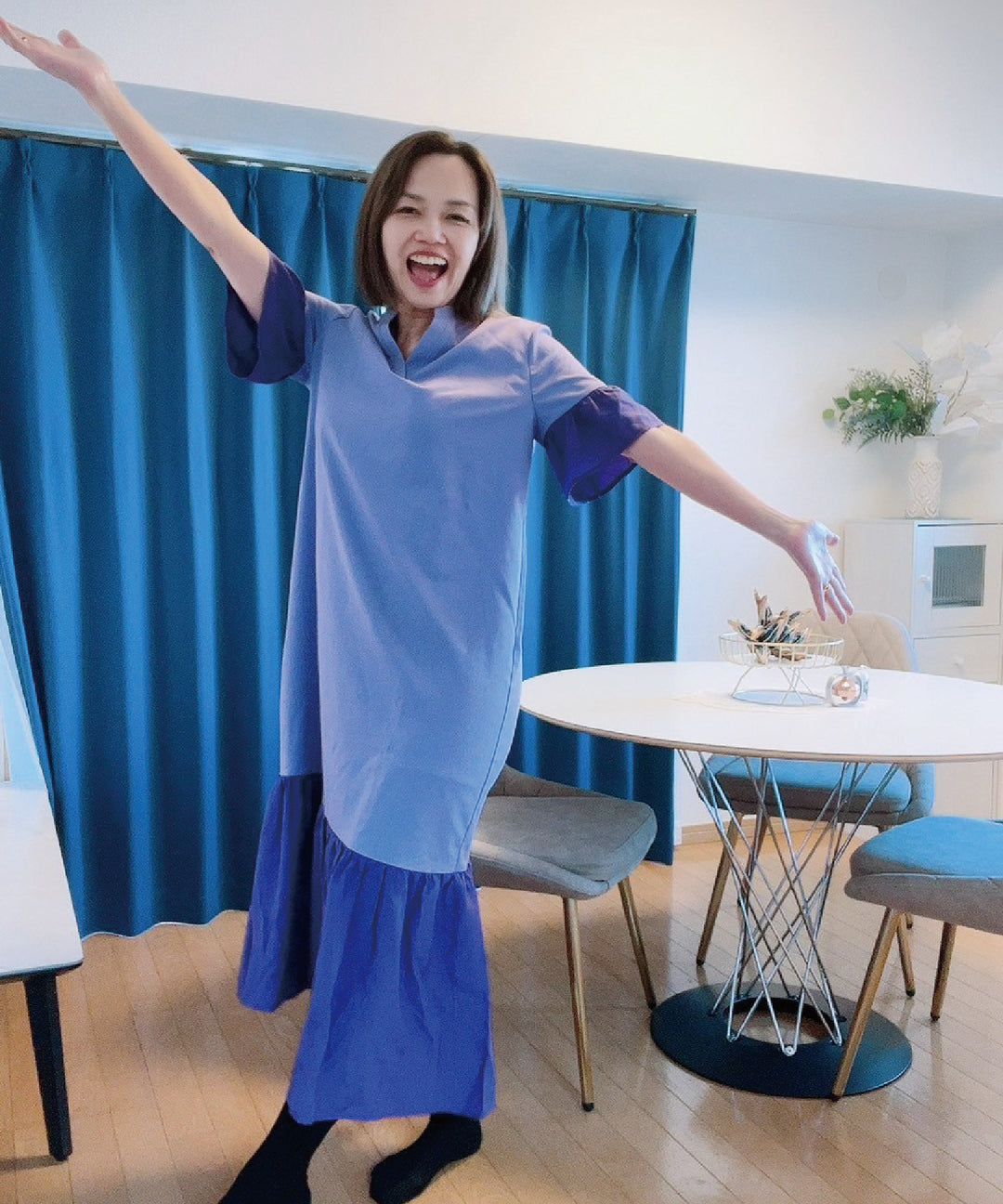 異素材使いスキッパーワンピース