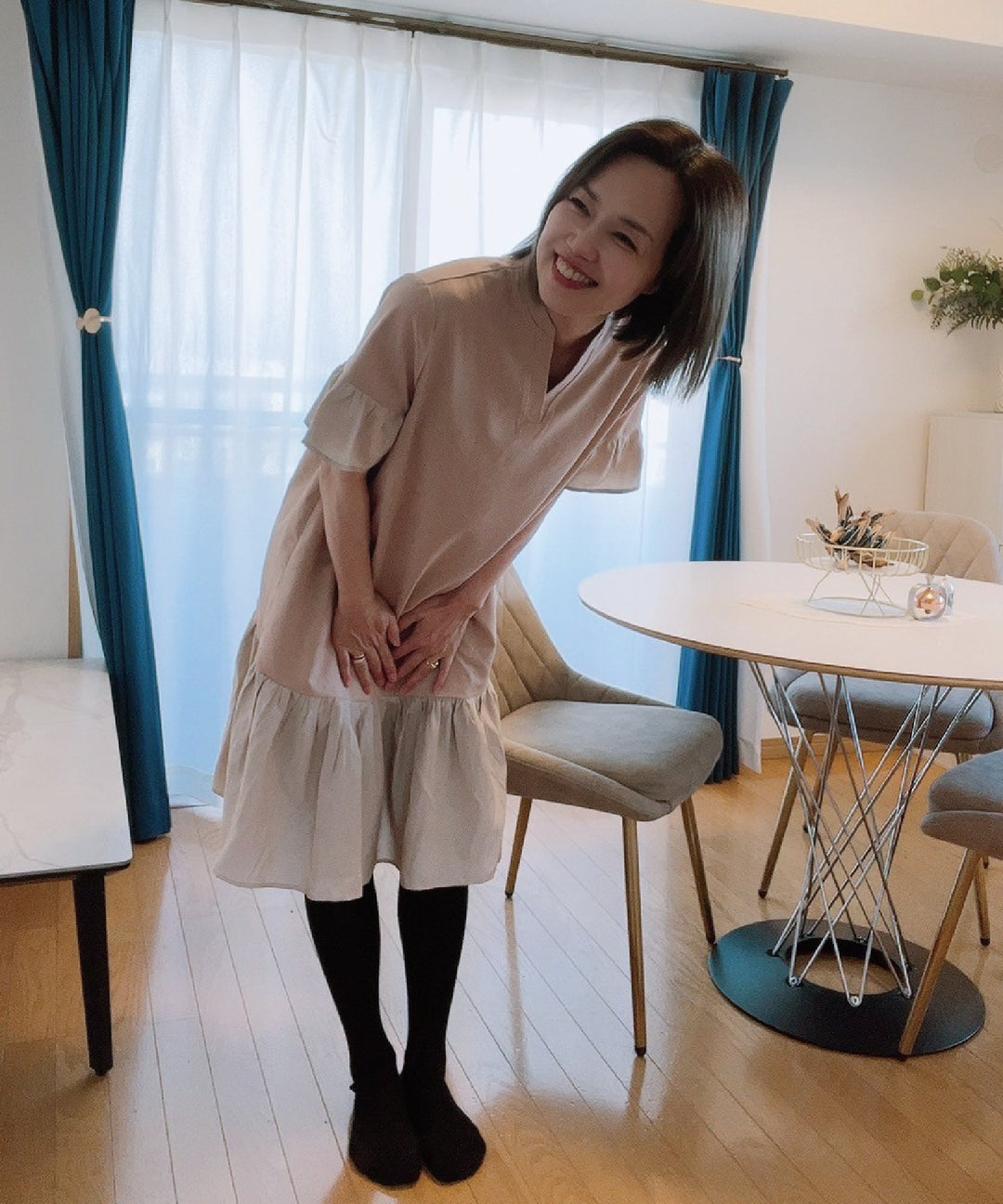 異素材使いスキッパーワンピース