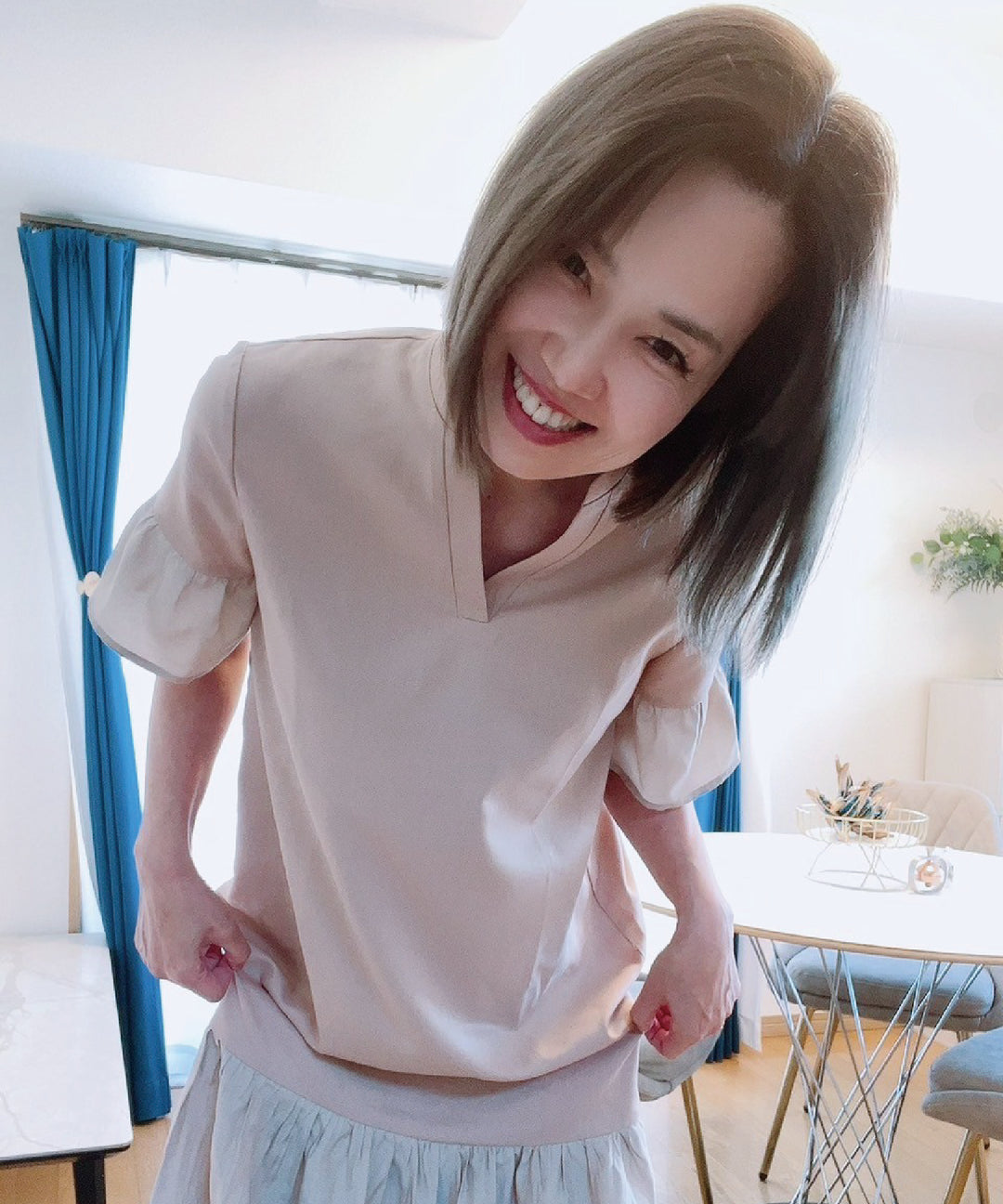 異素材使いスキッパーワンピース