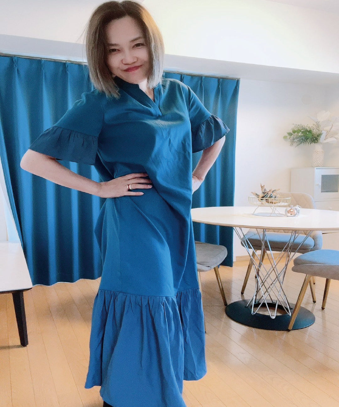 異素材使いスキッパーワンピース