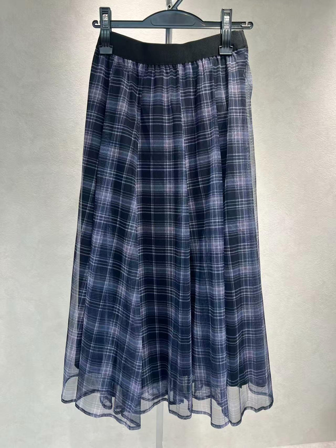 【超神パープル】 チェック柄シアーフリルスカート