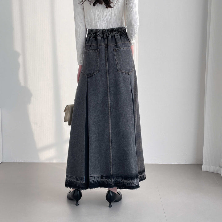 【20年デニム】配色タックフレアデニムスカート