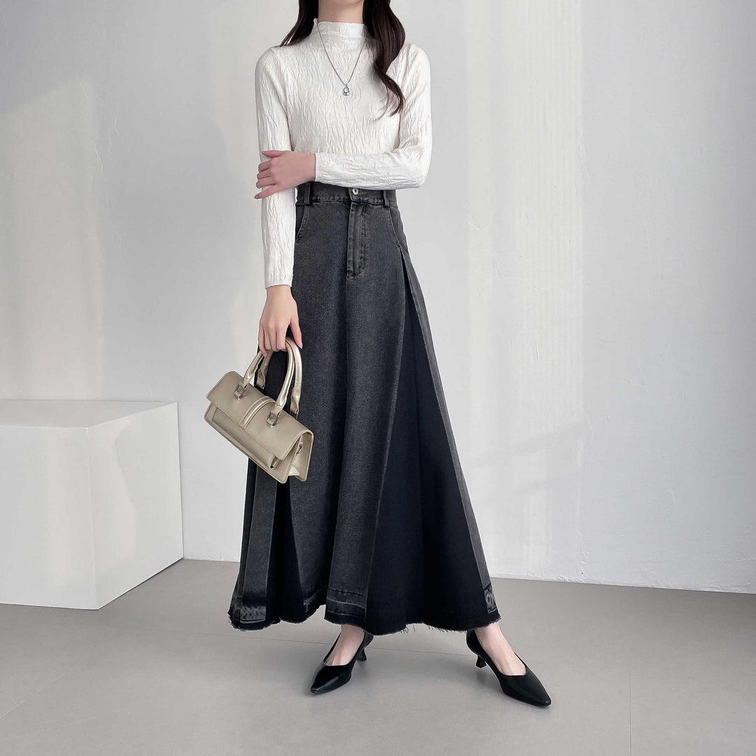 【20年デニム】配色タックフレアデニムスカート