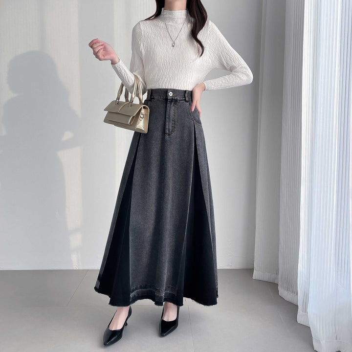 【20年デニム】配色タックフレアデニムスカート