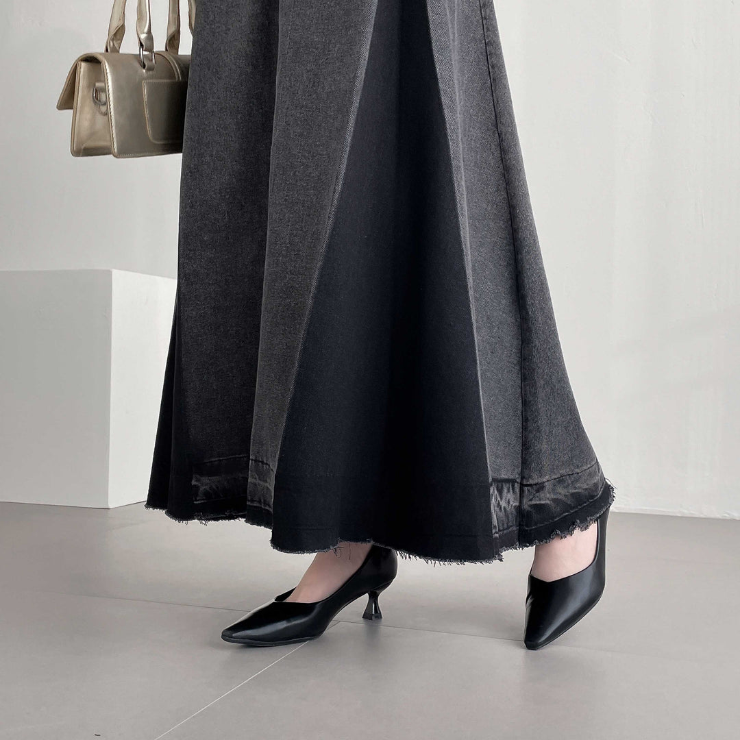 【20年デニム】配色タックフレアデニムスカート