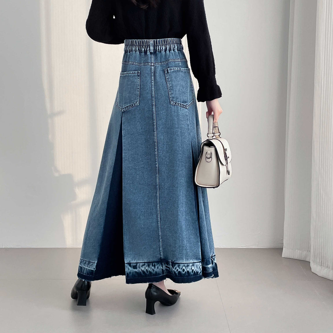 【20年デニム】配色タックフレアデニムスカート