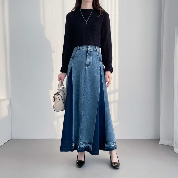 【20年デニム】配色タックフレアデニムスカート