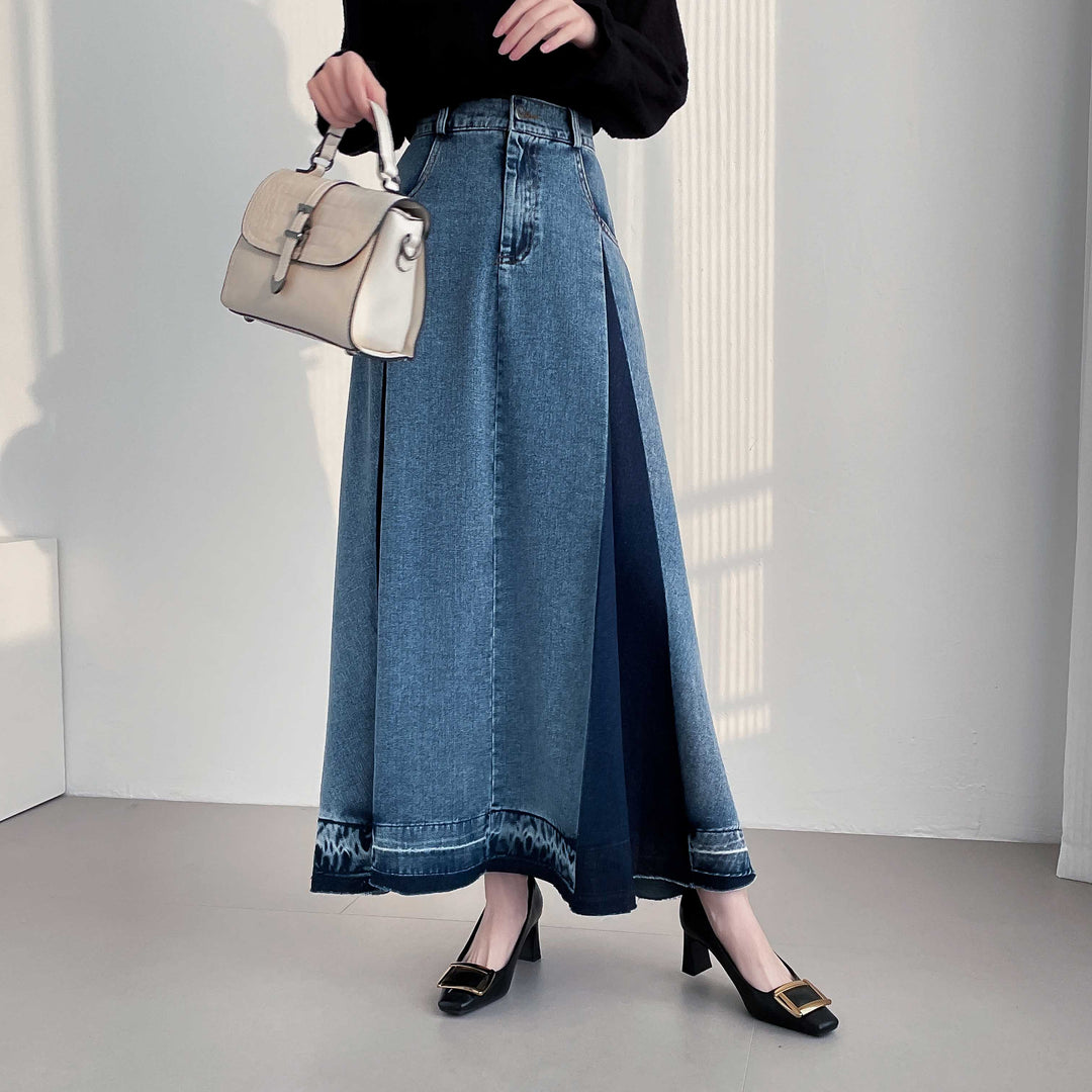 【20年デニム】配色タックフレアデニムスカート