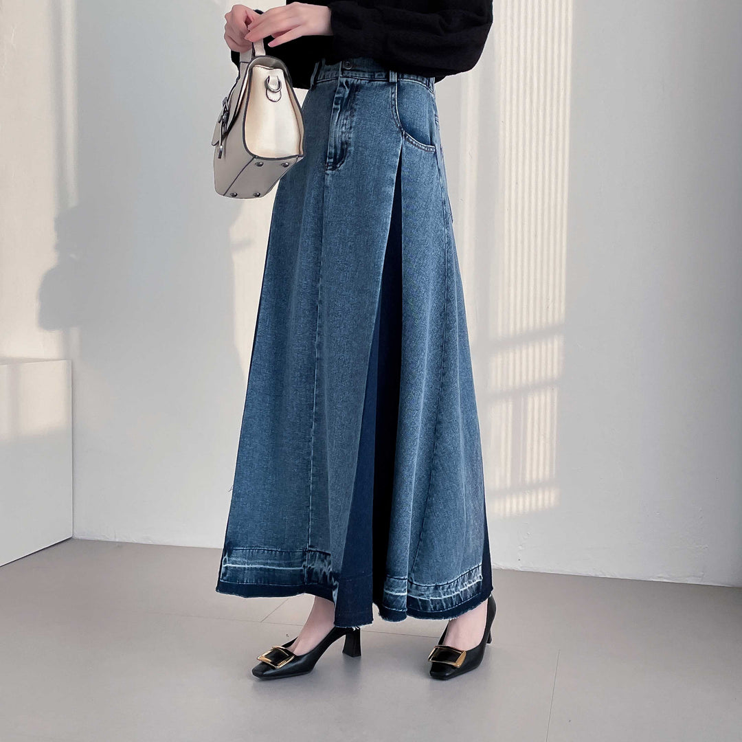 【20年デニム】配色タックフレアデニムスカート