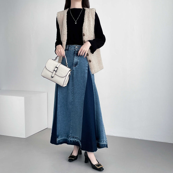 【20年デニム】配色タックフレアデニムスカート