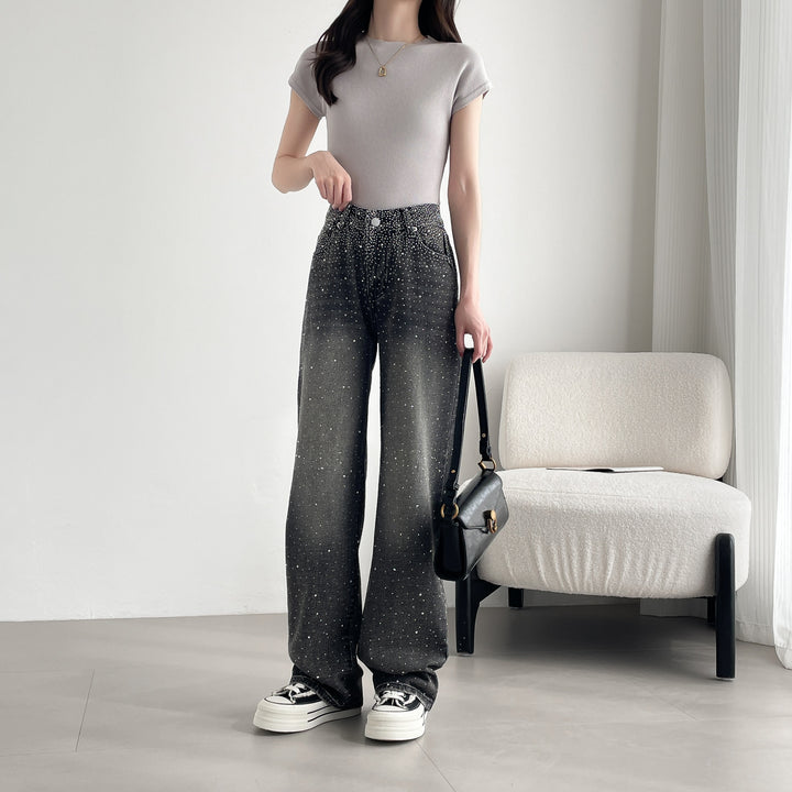 【神キラ】☆キラキラデニム ラインストーンワイドパンツ