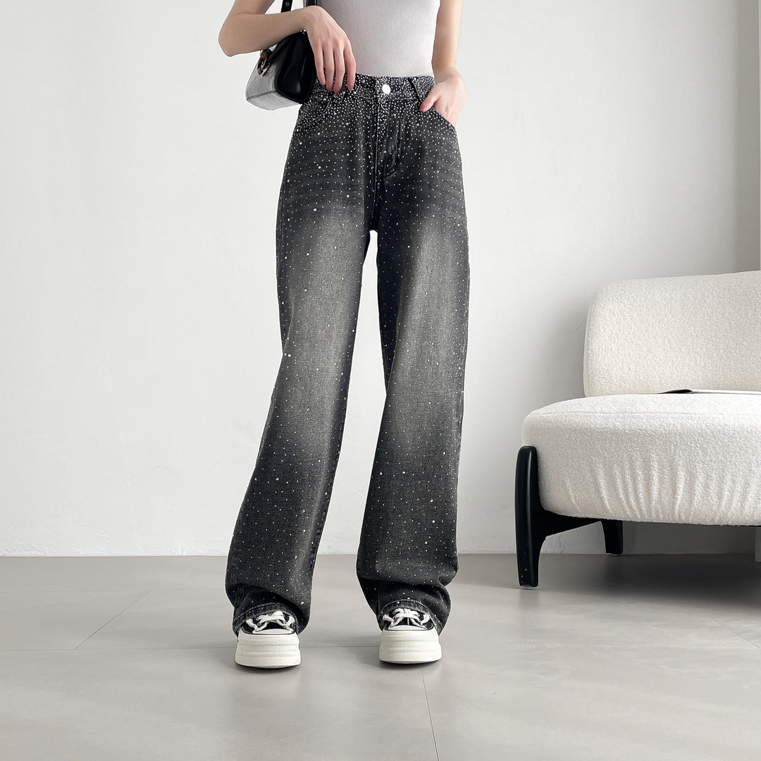 【神キラ】☆キラキラデニム ラインストーンワイドパンツ