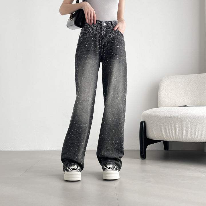 【神キラ】☆キラキラデニム ラインストーンワイドパンツ