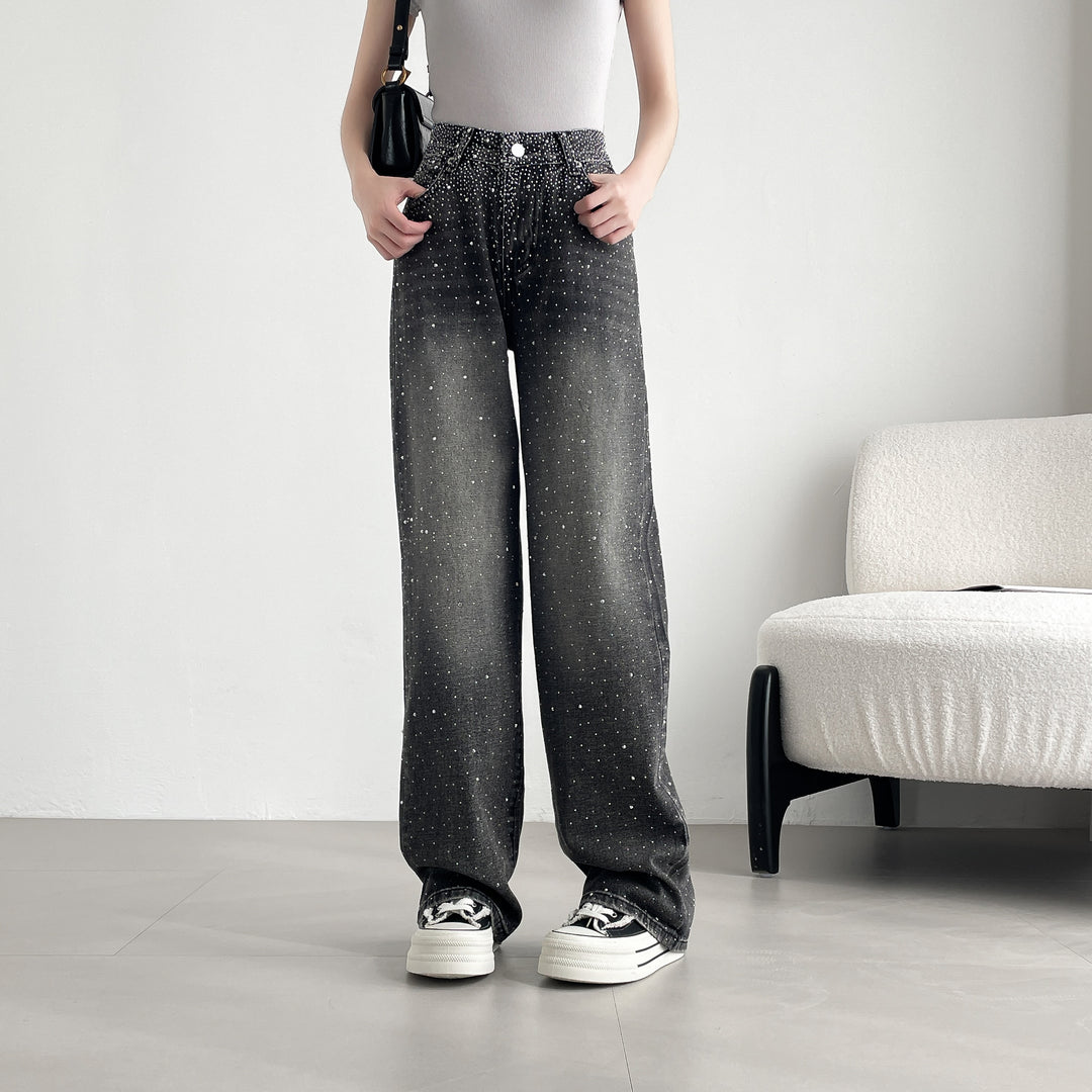 【神キラ】☆キラキラデニム ラインストーンワイドパンツ