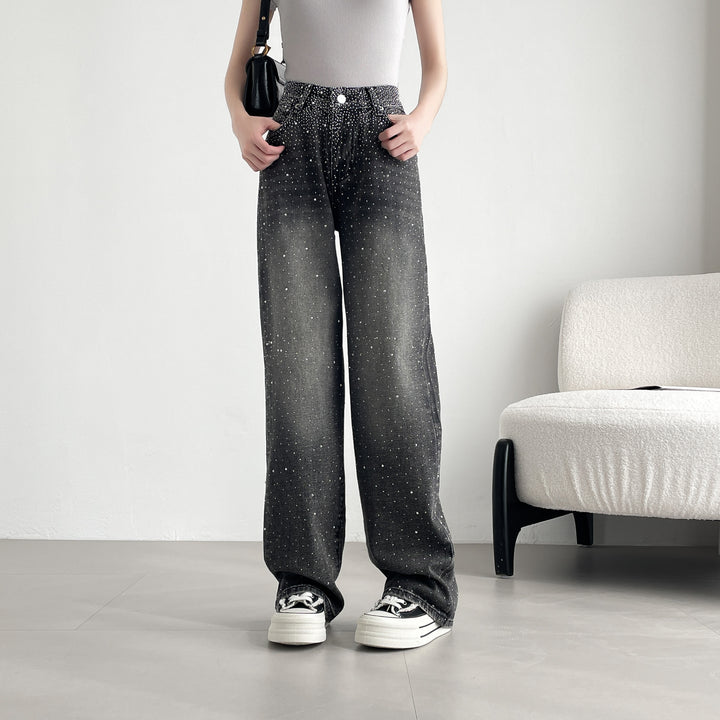 【神キラ】☆キラキラデニム ラインストーンワイドパンツ