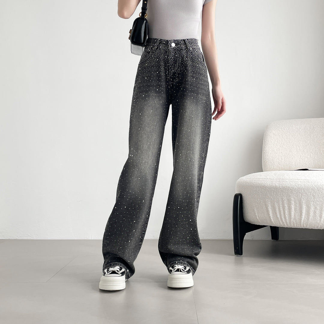 【神キラ】☆キラキラデニム ラインストーンワイドパンツ