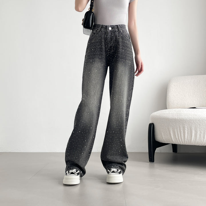 【神キラ】☆キラキラデニム ラインストーンワイドパンツ