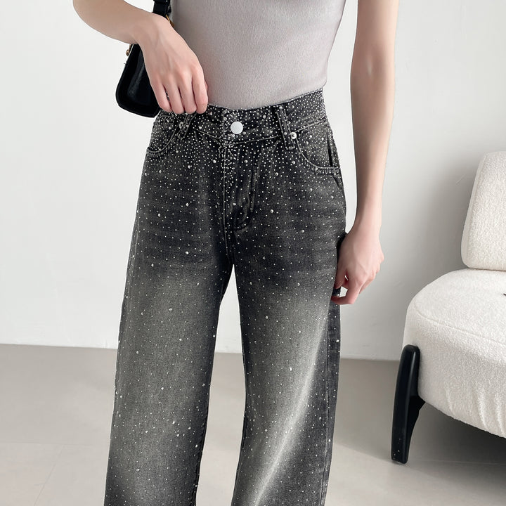 【神キラ】☆キラキラデニム ラインストーンワイドパンツ