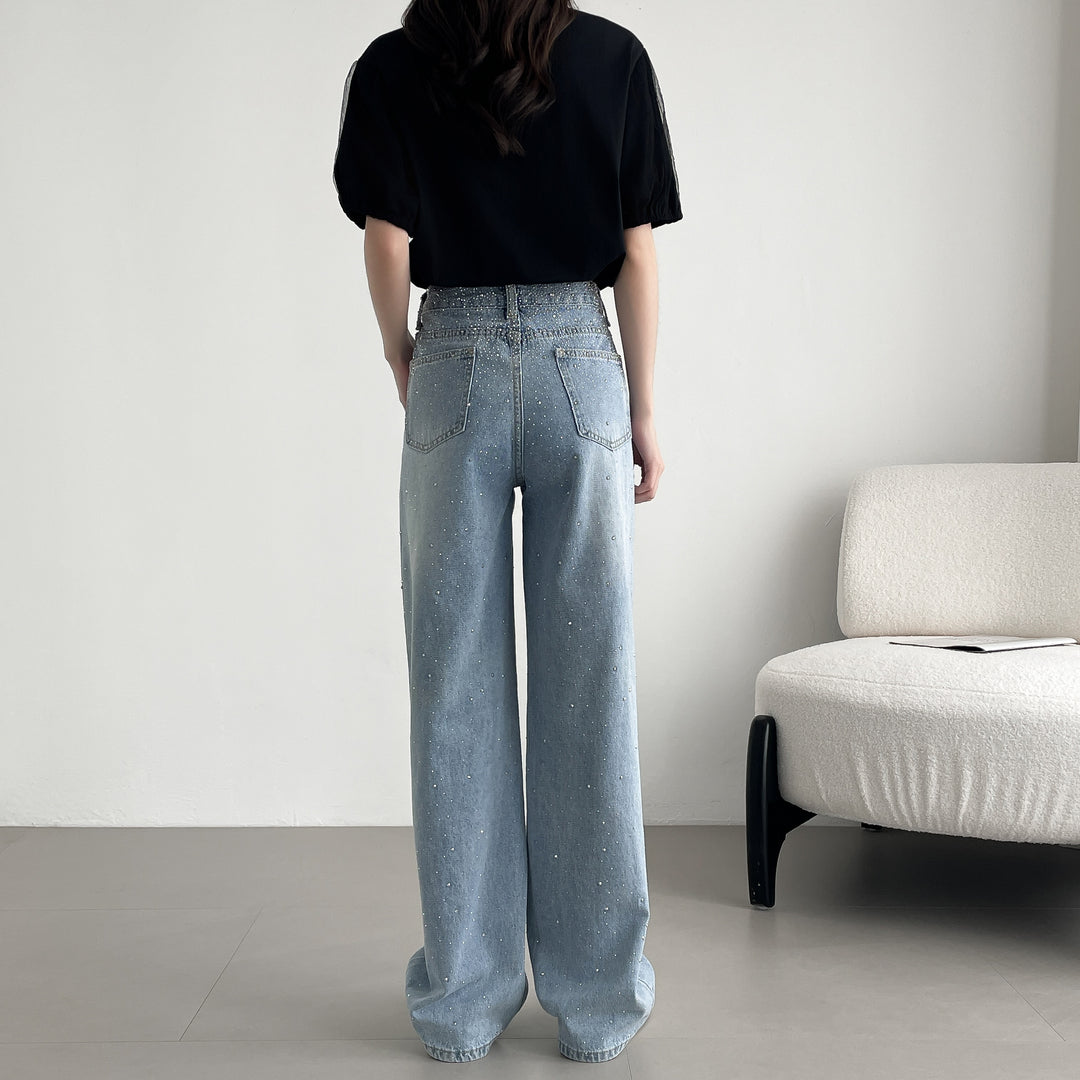 【神キラ】☆キラキラデニム ラインストーンワイドパンツ