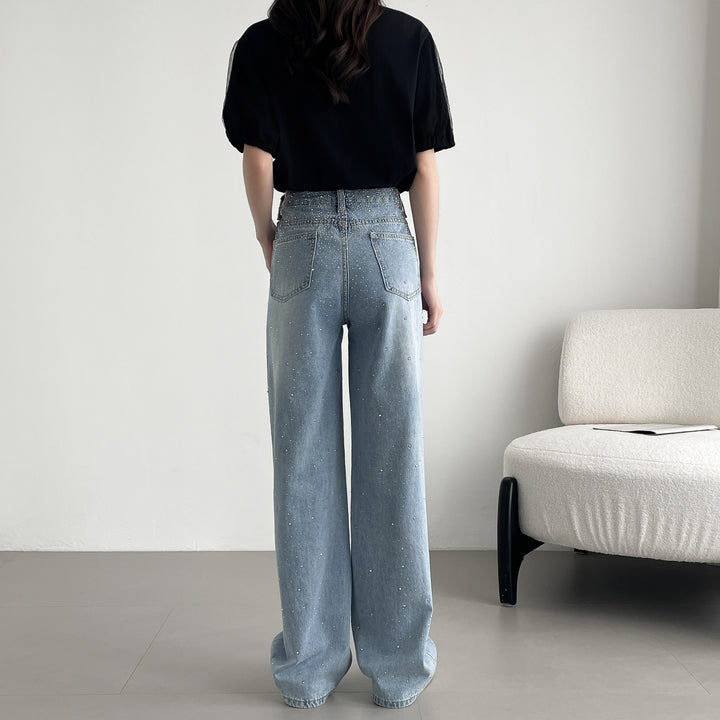 【神キラ】☆キラキラデニム ラインストーンワイドパンツ