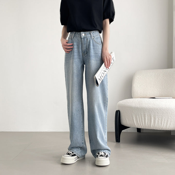 【神キラ】☆キラキラデニム ラインストーンワイドパンツ