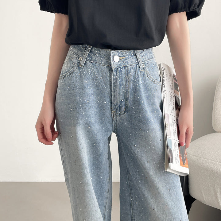 【神キラ】☆キラキラデニム ラインストーンワイドパンツ