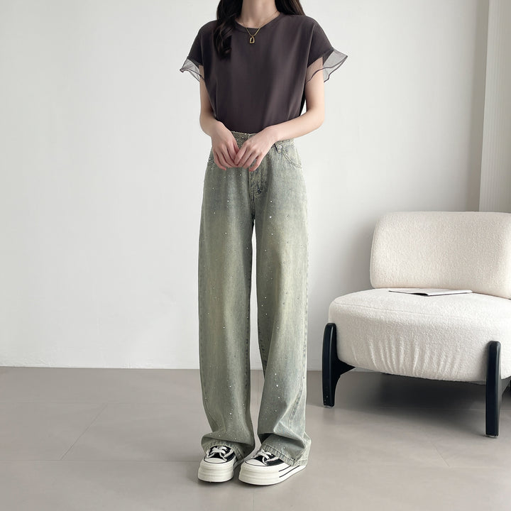 【神キラ】☆キラキラデニム ラインストーンワイドパンツ