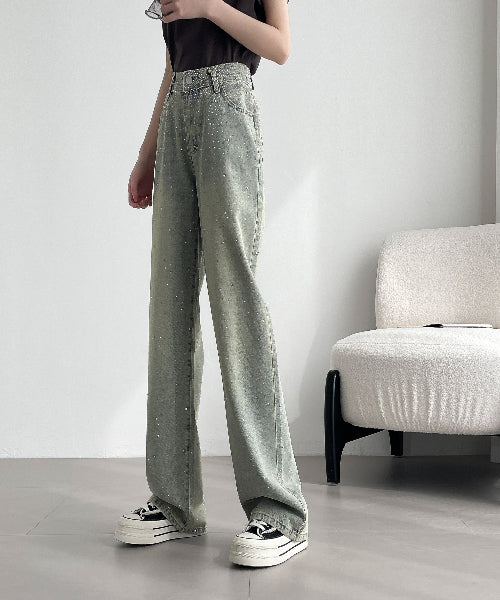 【神キラ】☆キラキラデニム ラインストーンワイドパンツ