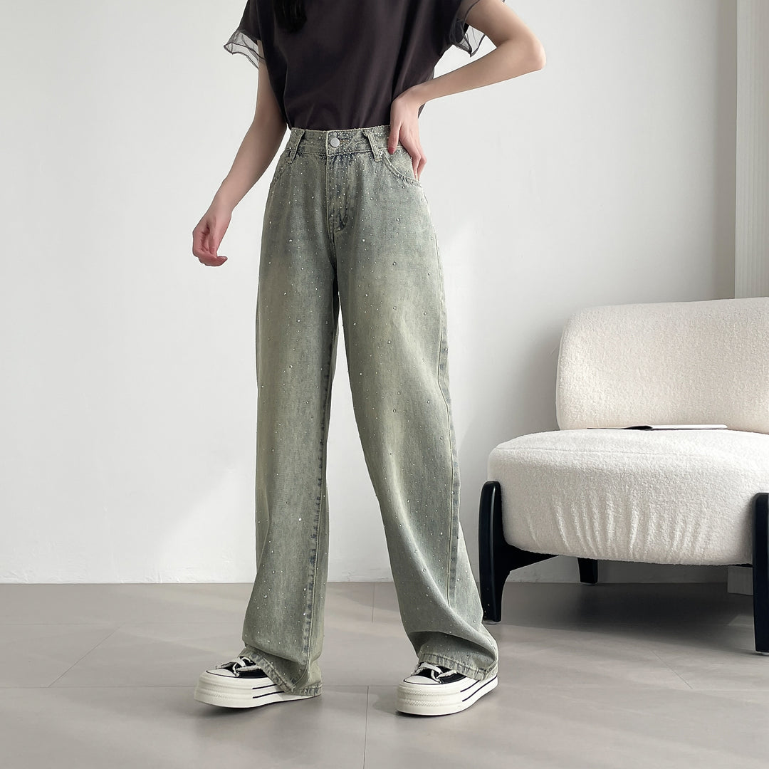 【神キラ】☆キラキラデニム ラインストーンワイドパンツ