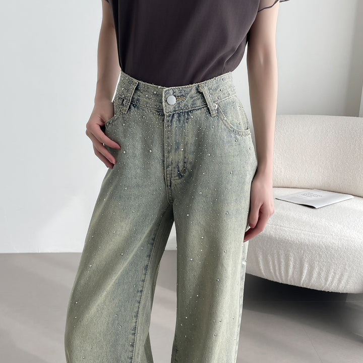 【神キラ】☆キラキラデニム ラインストーンワイドパンツ