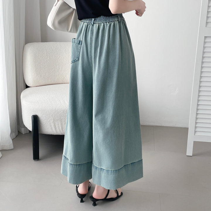 【神ガウチョ】☆ワイド裾ボタンデニムパンツ