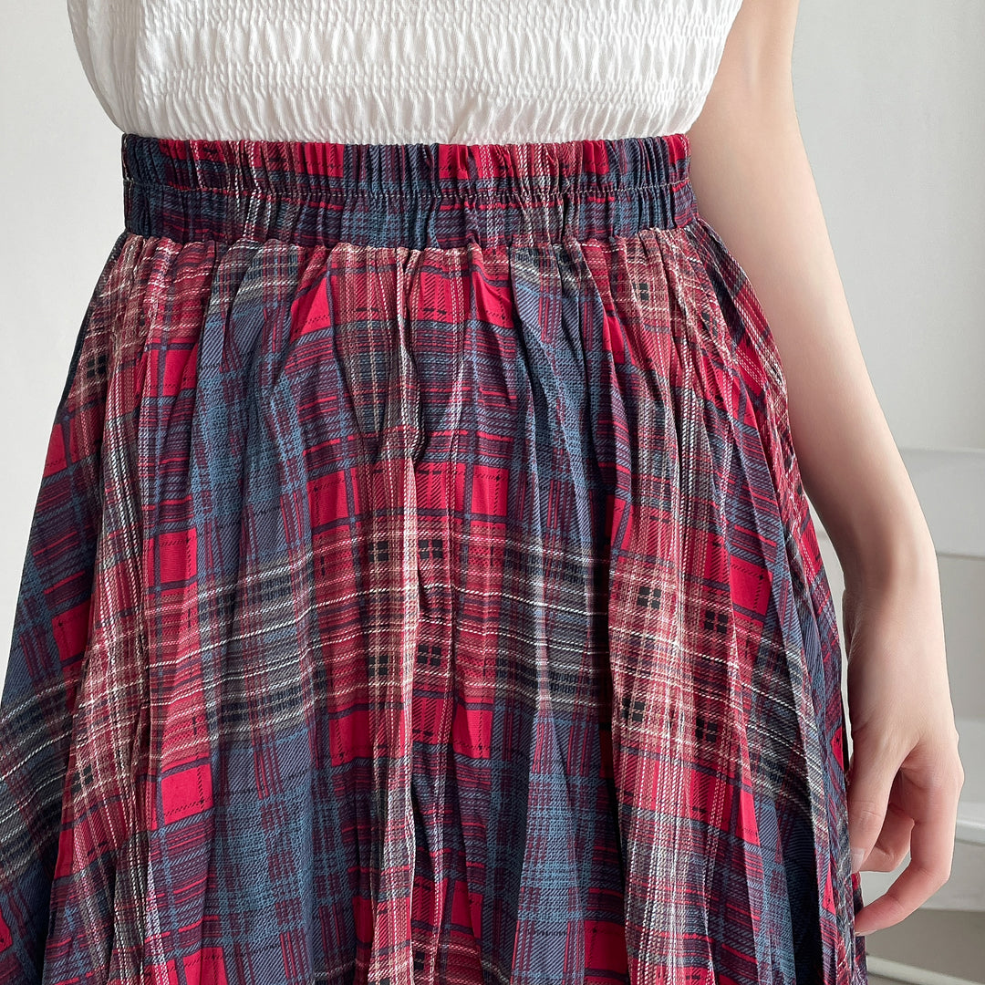 【神チェック】☆配色チェックプリーツスカート