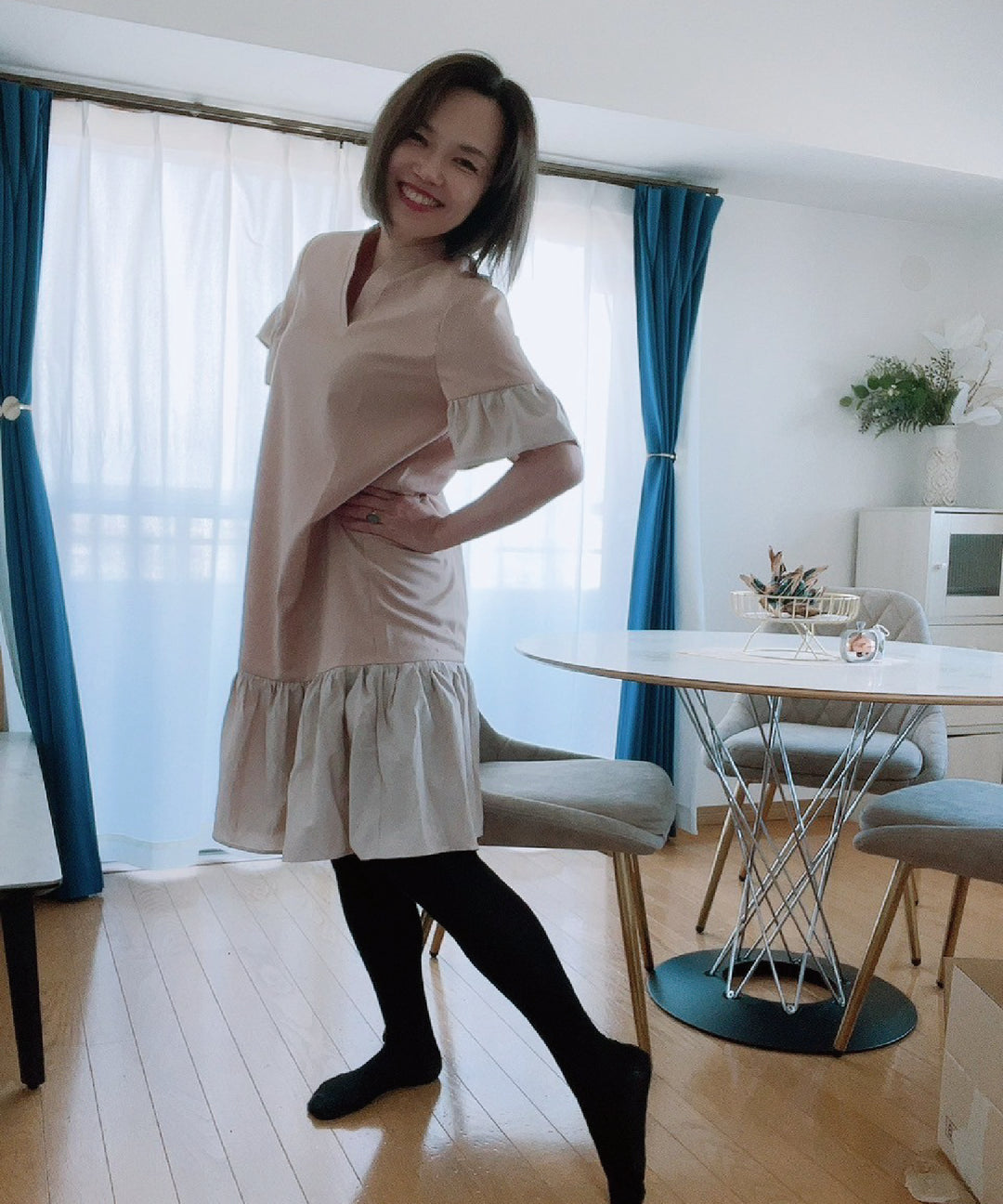 異素材使いスキッパーワンピース