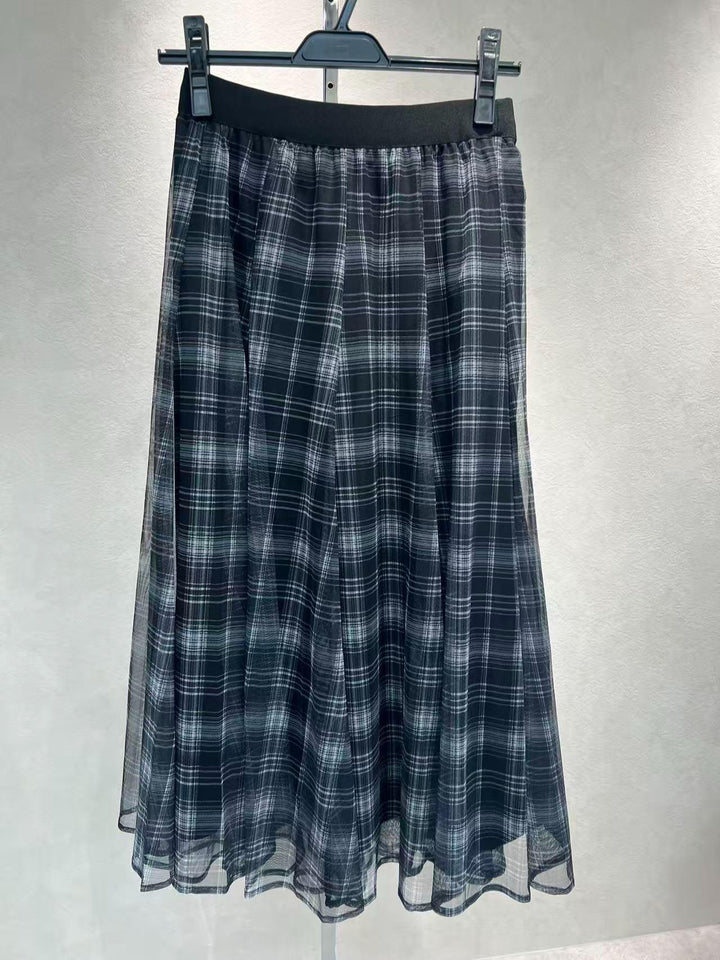 【超神パープル】 チェック柄シアーフリルスカート
