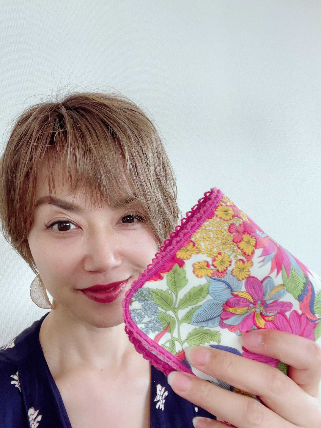 【ピンク】マスクケース付きハンカチ