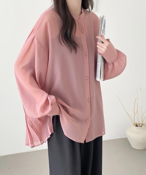 【ABITOKYO】バックティアードプリーツオーバーシアーシャツ 100