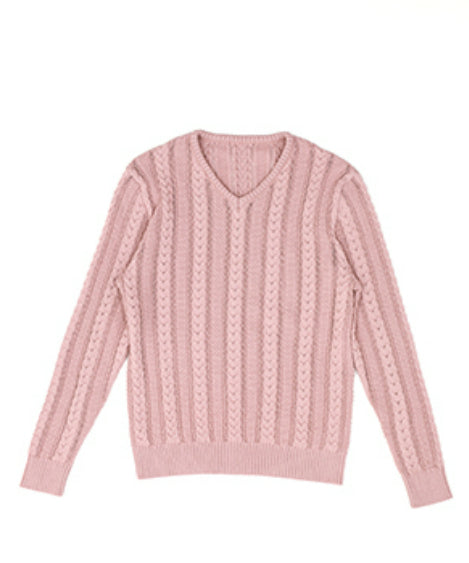 特別限定商品 ケーブル編みVネックニット 日本製