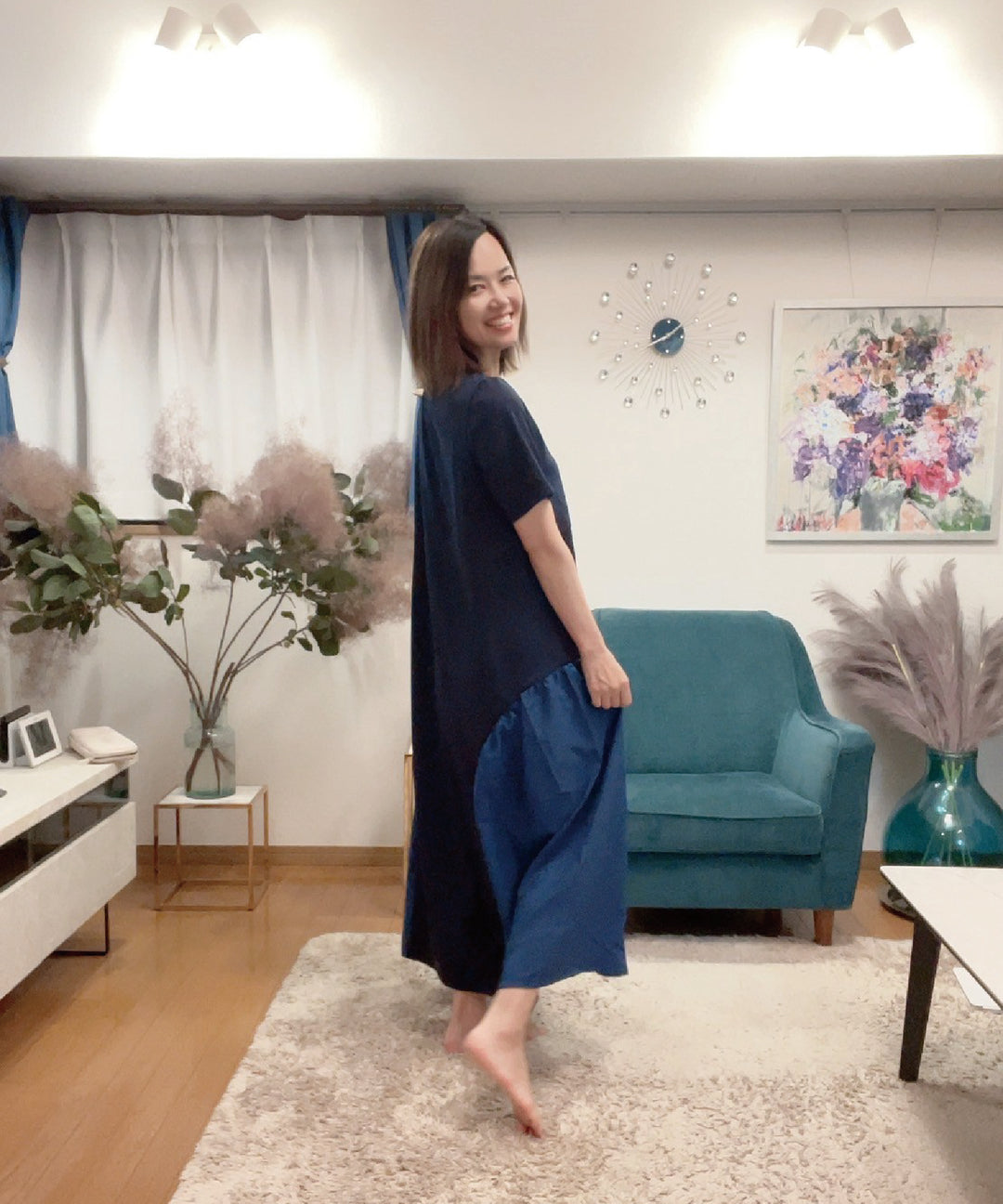 異素材コンビカットワンピース