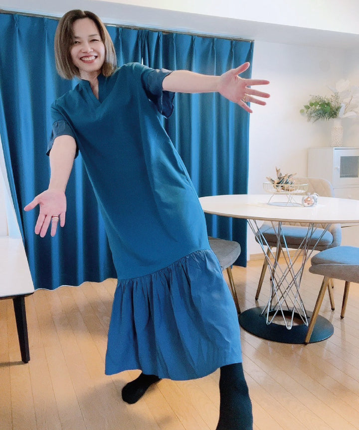 異素材使いスキッパーワンピース