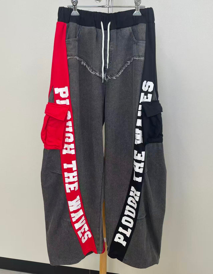 【ABITOKYO】サイドポケット付き配色ロゴラインドロストパンツ　034　