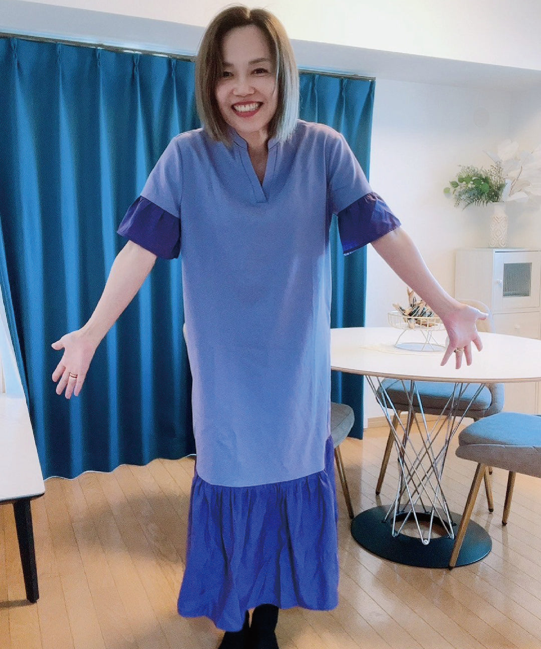 異素材使いスキッパーワンピース