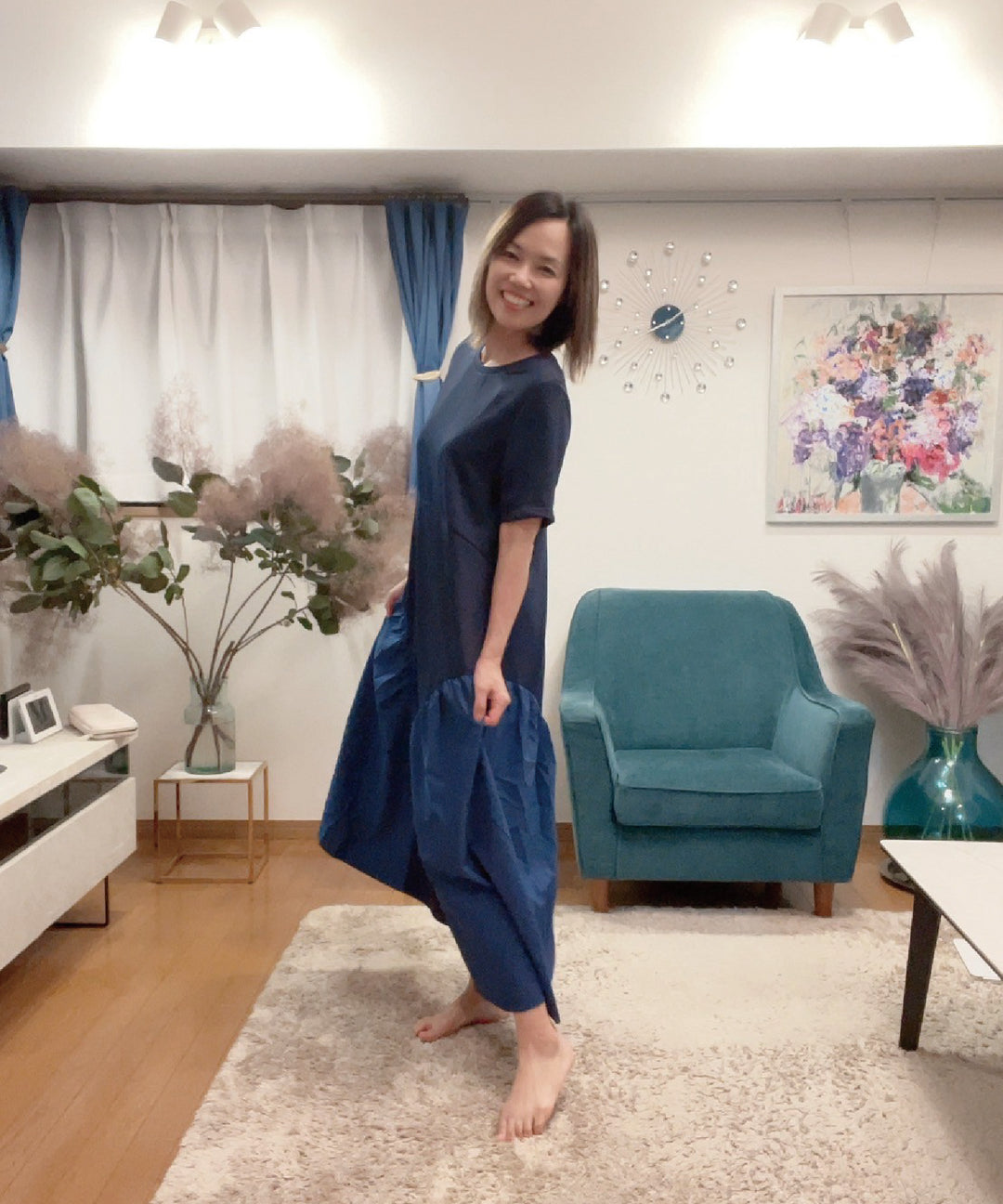 異素材コンビカットワンピース