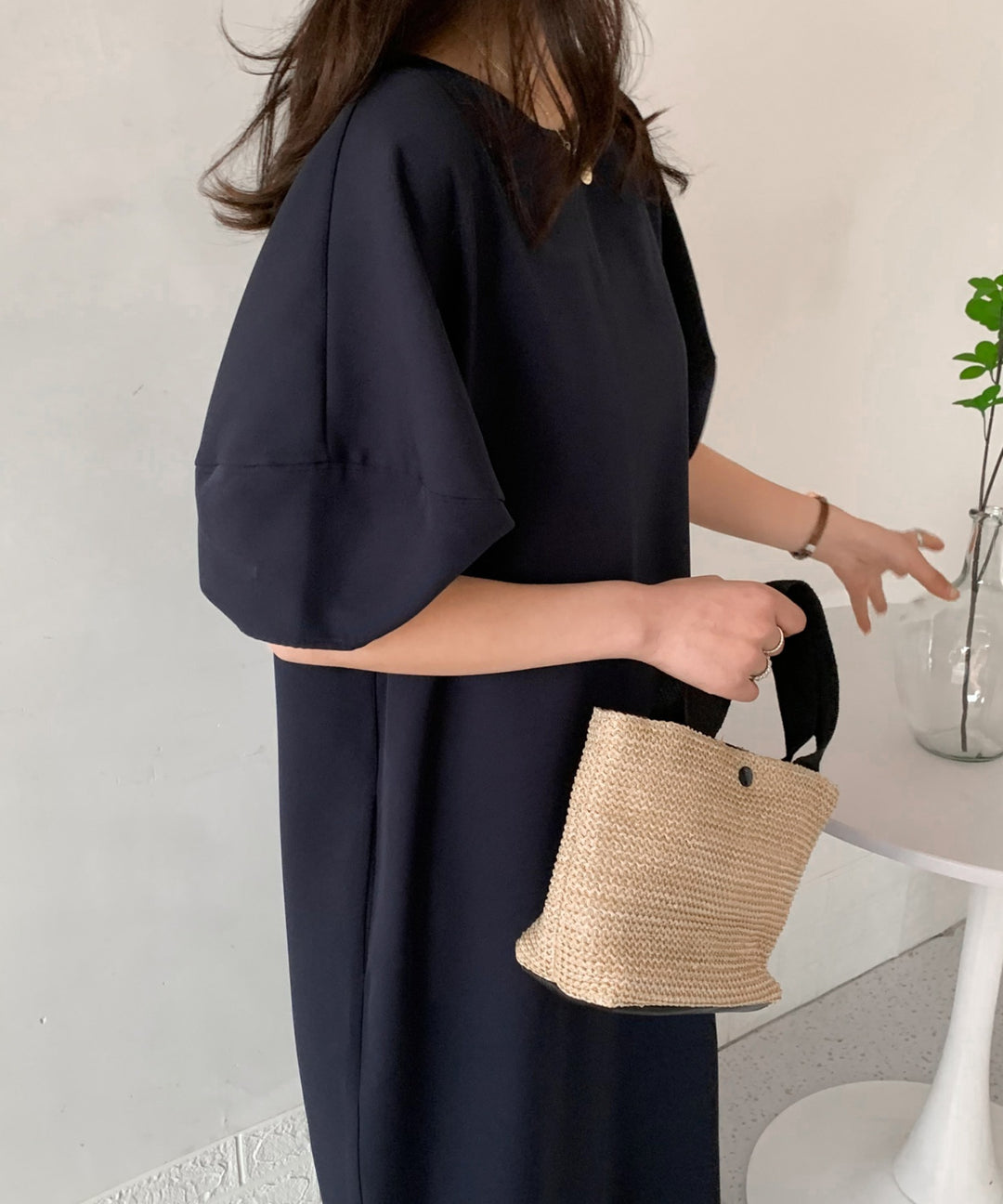 パフスリーブバックスリットロングワンピース