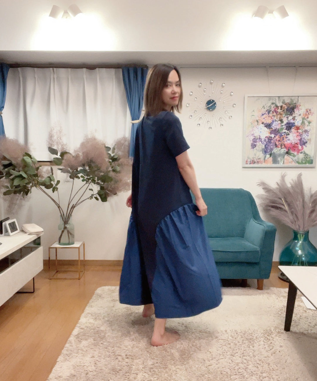 異素材コンビカットワンピース