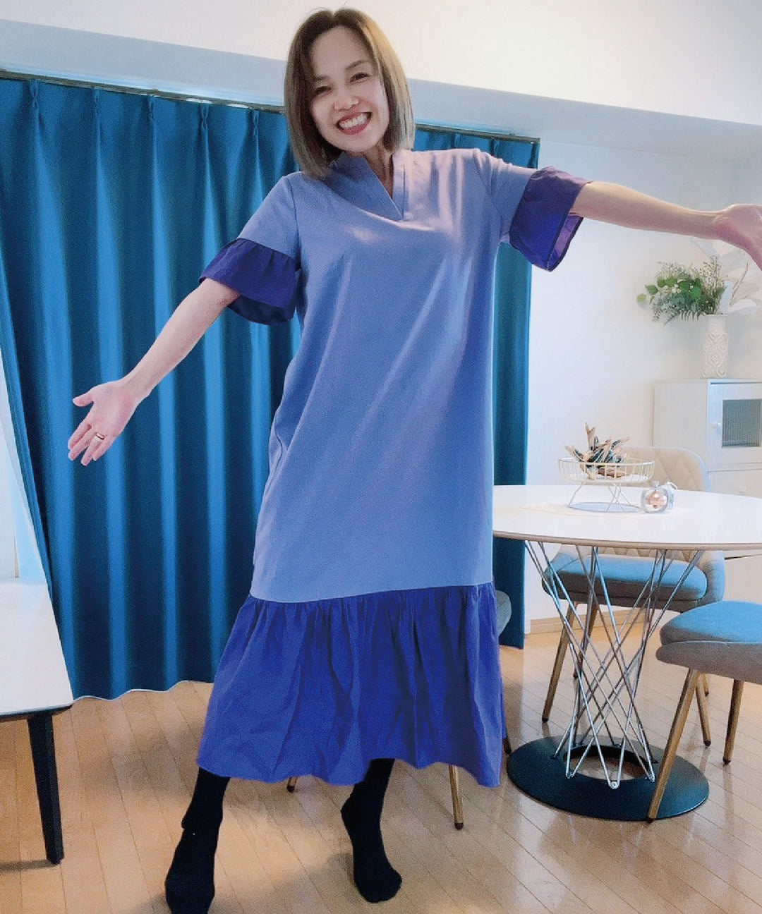 異素材使いスキッパーワンピース